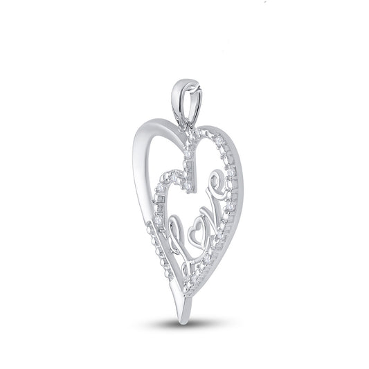 0.1 Ctw Natural Diamond Love Double Gift Pendant in Sterling Silver