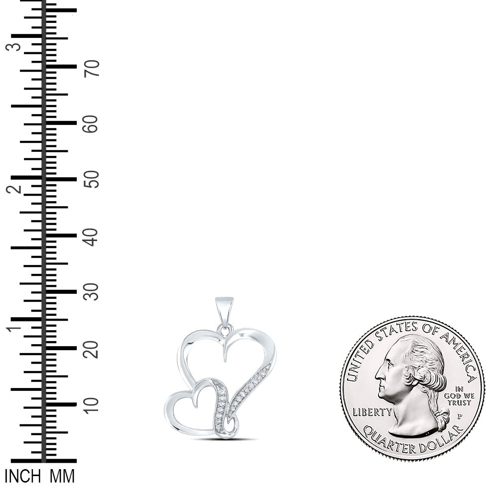 0.1 Ctw Natural Diamond Double Open Heart Pendant in Sterling Silver