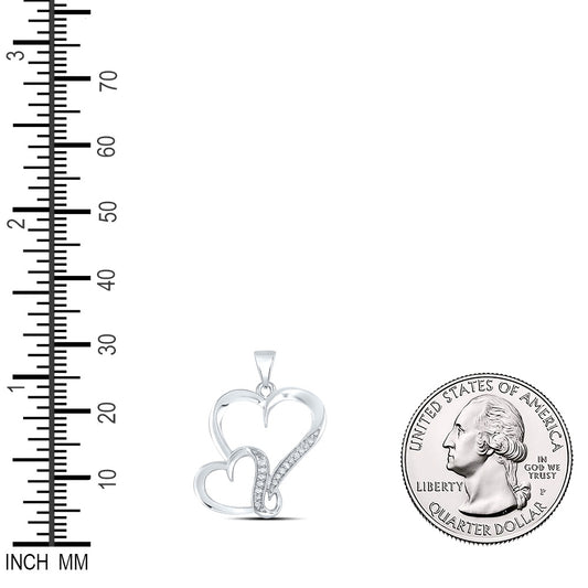 0.1 Ctw Natural Diamond Double Open Heart Pendant in Sterling Silver