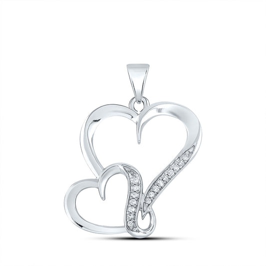 0.1 Ctw Natural Diamond Double Open Heart Pendant in Sterling Silver