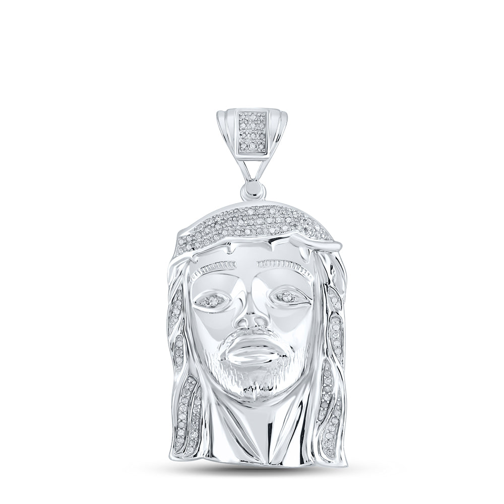 0.41 Ctw Natural Diamond Jesus Face Head Pendant in Sterling Silver