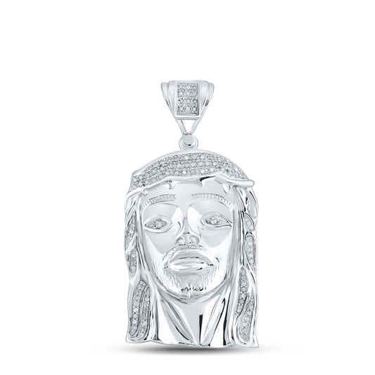 0.41 Ctw Natural Diamond Jesus Face Head Pendant in Sterling Silver