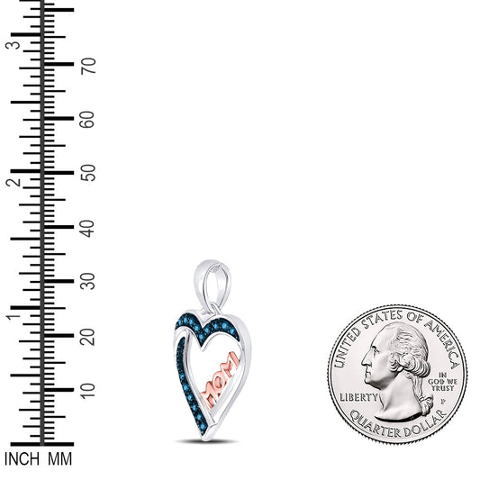 0.1 Ctw Natural Diamond Blue Pink Mom Heart Mothers Day Pendant in Sterling Silver