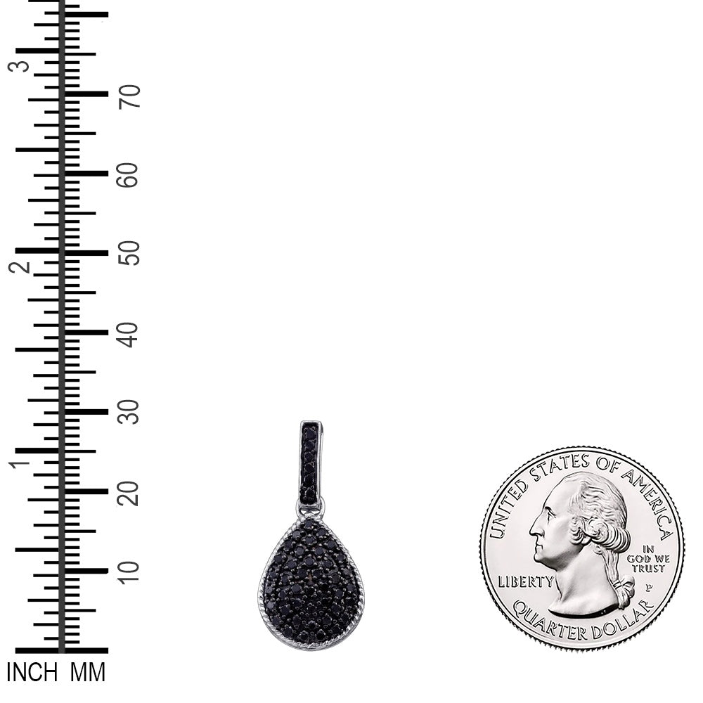 0.75 Ctw Natural Diamond Black Teardrop Pendant in Sterling Silver