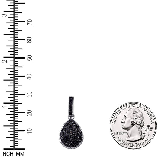0.75 Ctw Natural Diamond Black Teardrop Pendant in Sterling Silver