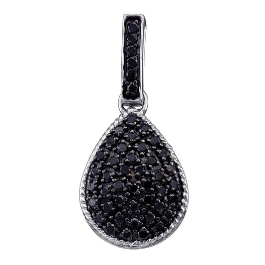 0.75 Ctw Natural Diamond Black Teardrop Pendant in Sterling Silver