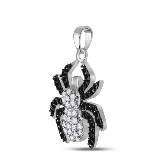 0.7 Ctw Natural Diamond Black White Spider Animal Pendant in Sterling Silver