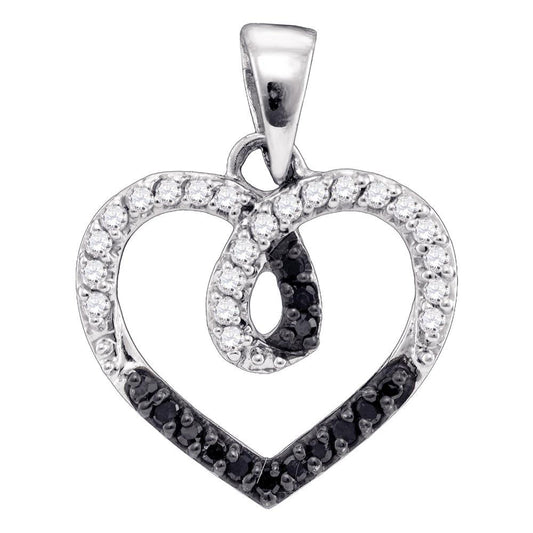 0.23 Ctw Natural Diamond Black White Open Heart Pendant in Sterling Silver