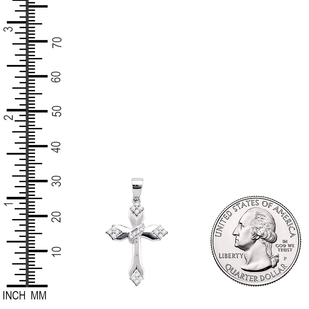 0.19 Ctw Natural Diamond Cross Religious Pendant in 10k White Gold