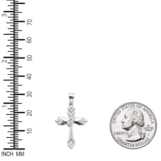 0.19 Ctw Natural Diamond Cross Religious Pendant in 10k White Gold