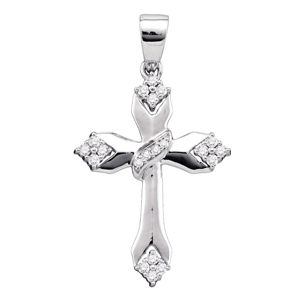 0.19 Ctw Natural Diamond Cross Religious Pendant in 10k White Gold