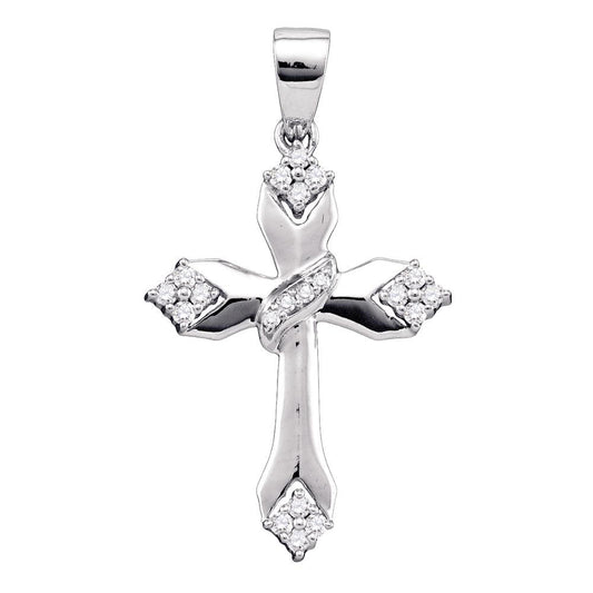 0.19 Ctw Natural Diamond Cross Religious Pendant in 10k White Gold