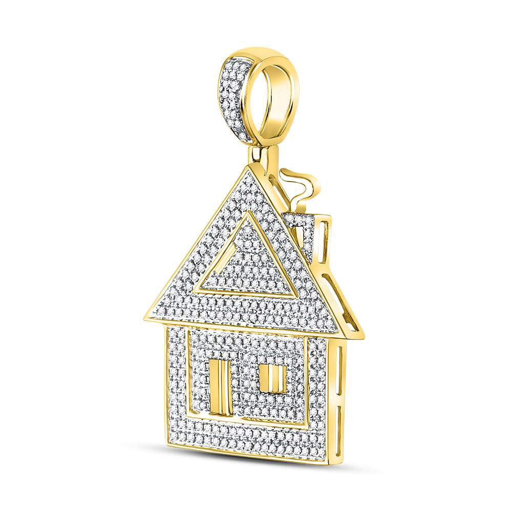 0.77 Ctw Natural Diamond Trap House Hiphop Pendant in 10k Yellow Gold
