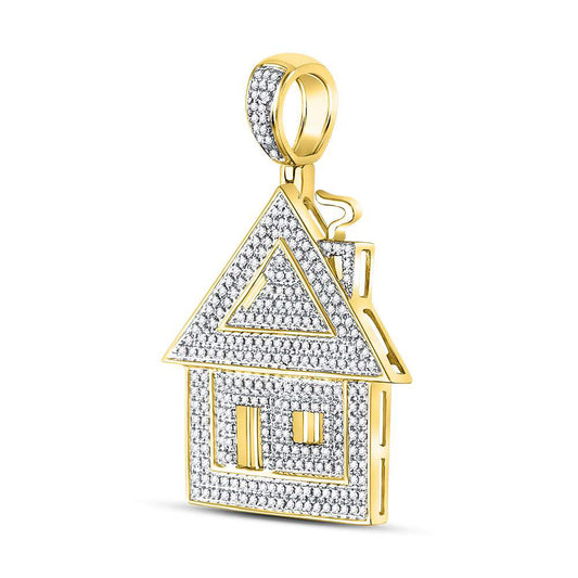 0.77 Ctw Natural Diamond Trap House Hiphop Pendant in 10k Yellow Gold
