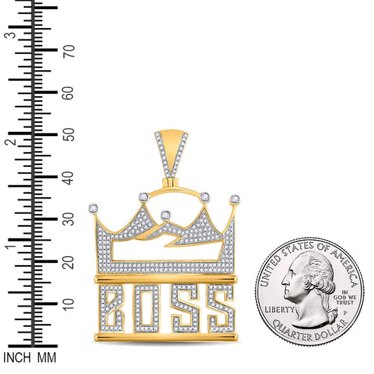 0.95 Ctw Natural Diamond Crown Boss Pendant in 10k Yellow Gold
