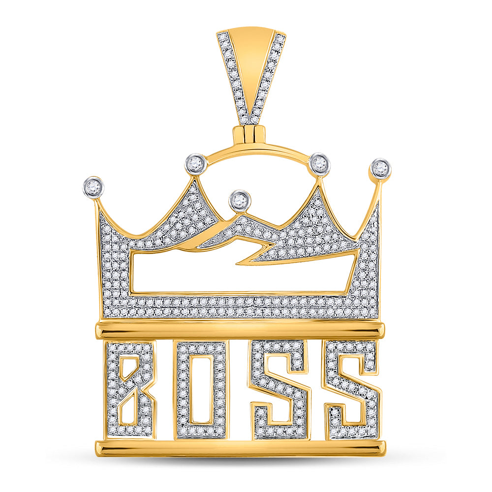 0.95 Ctw Natural Diamond Crown Boss Pendant in 10k Yellow Gold