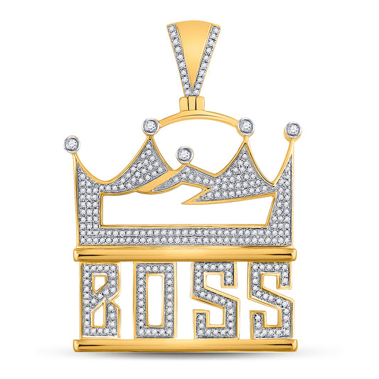 0.95 Ctw Natural Diamond Crown Boss Pendant in 10k Yellow Gold