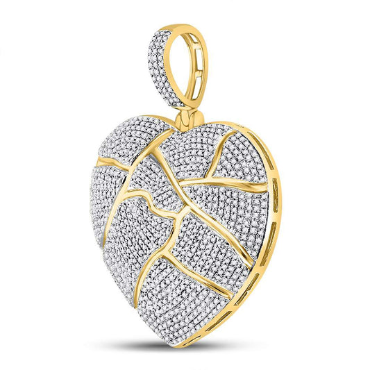 1.51 Ctw Natural Diamond Broken Shattered Heart Pendant in 10k Yellow Gold
