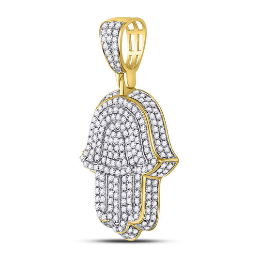 1.25 Ctw Natural Diamond Hamza Religious Pendant in 10k Yellow Gold