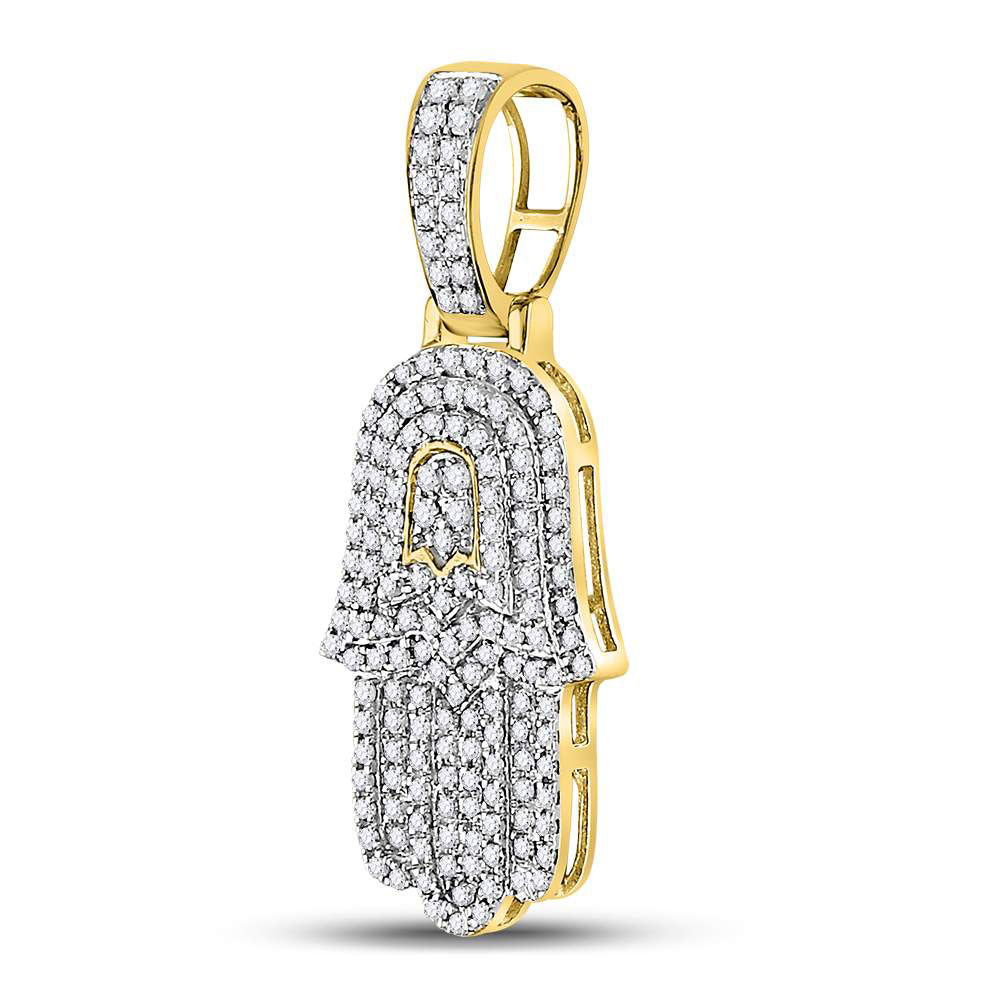 0.5 Ctw Natural Diamond Hiphop Hamza Religious Pendant in 10k Yellow Gold
