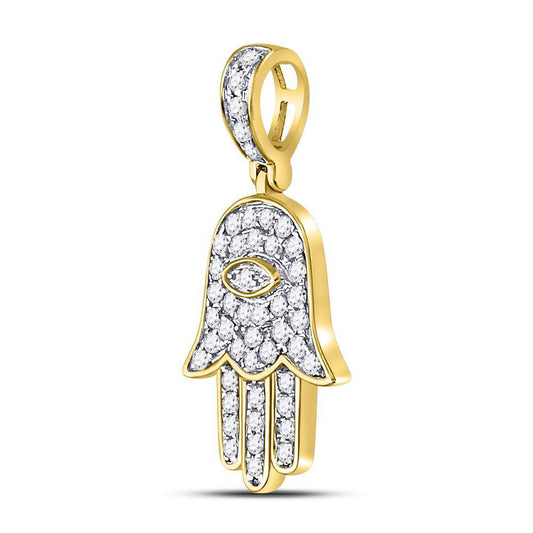 0.25 Ctw Natural Diamond Evil Eye Hamza Religious Pendant in 10k Yellow Gold
