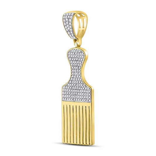0.51 Ctw Natural Diamond Comb Barber Shop Pendant in 10k Yellow Gold
