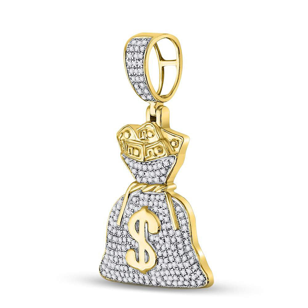 0.45 Ctw Natural Diamond Hiphop Dollar Money Bag Pendant in 10k Yellow Gold