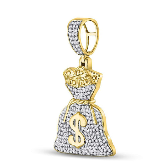 0.45 Ctw Natural Diamond Hiphop Dollar Money Bag Pendant in 10k Yellow Gold