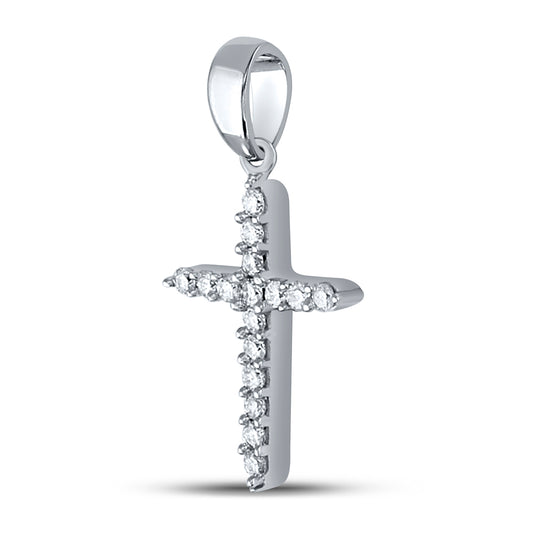 0.16 Ctw Natural Diamond Cross Religious Pendant in 10k White Gold