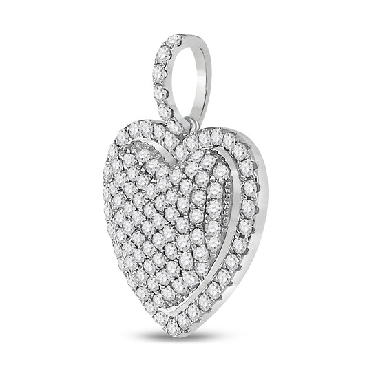 1.26 Ctw Natural Diamond Cluster Heart Pendant in 14k White Gold