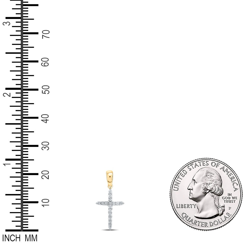 0.16 Ctw Natural Diamond Cross Religious Pendant in 10k Yellow Gold