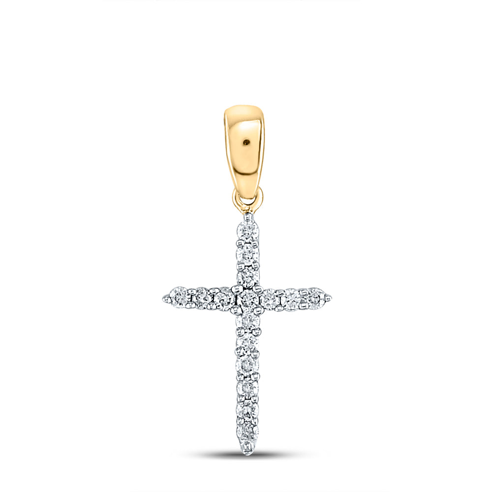 0.16 Ctw Natural Diamond Cross Religious Pendant in 10k Yellow Gold
