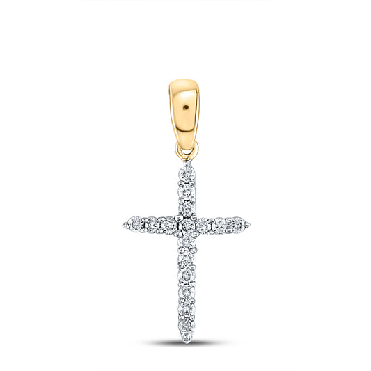 0.16 Ctw Natural Diamond Cross Religious Pendant in 10k Yellow Gold