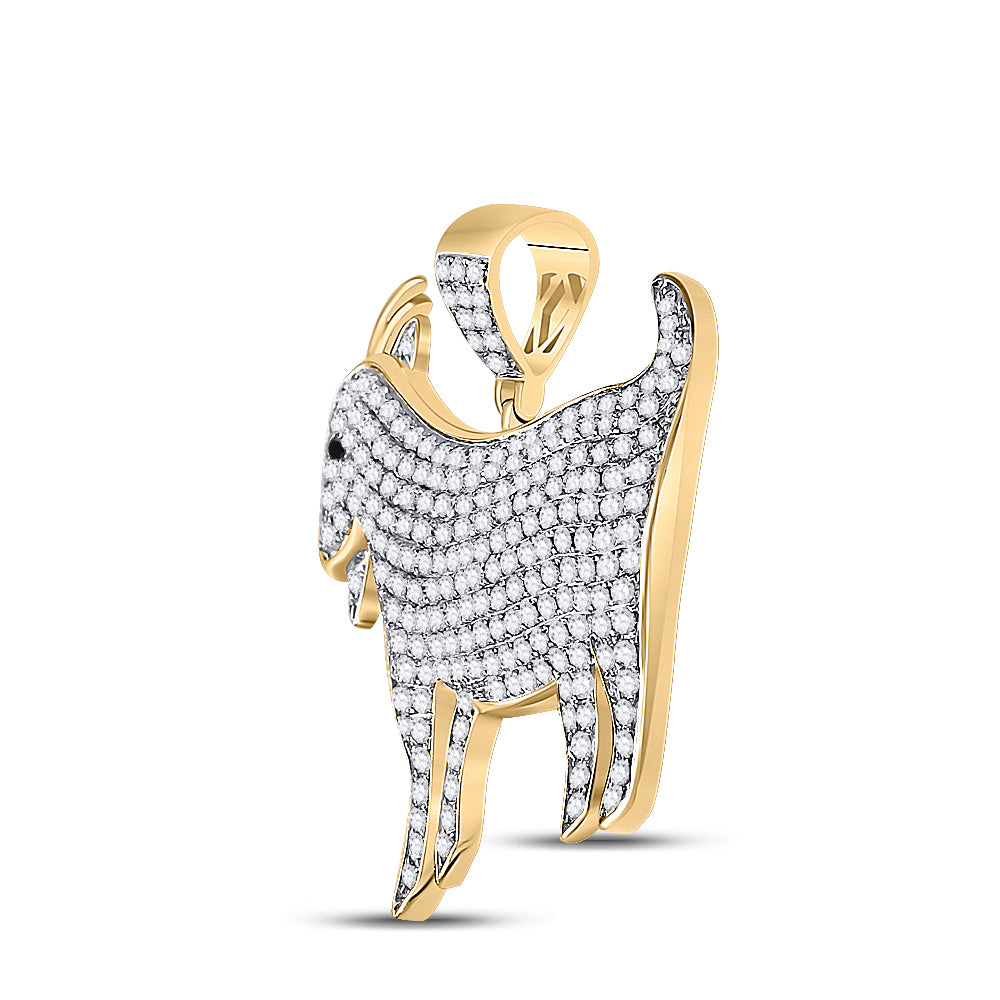 2.89 Ctw Natural Diamond Goat Animal Pendant in 10k Yellow Gold