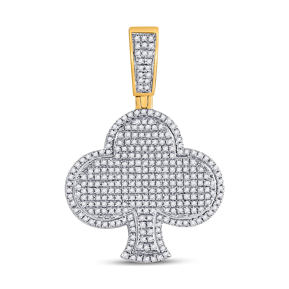0.8 Ctw Natural Diamond Club Suit Playing Card Pendant in 10k Yellow Gold