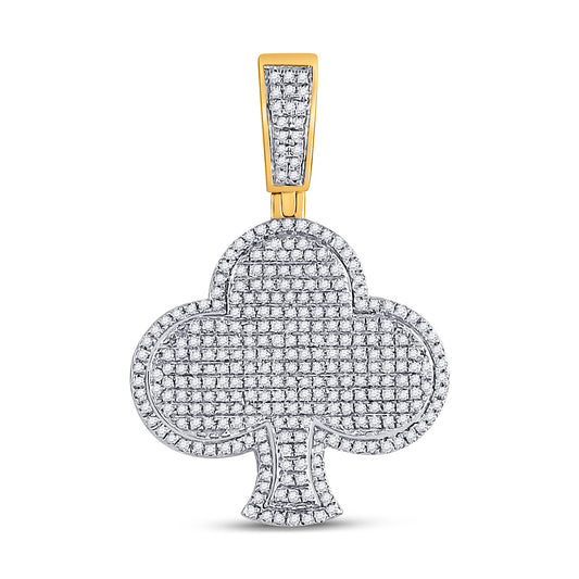 0.8 Ctw Natural Diamond Club Suit Playing Card Pendant in 10k Yellow Gold