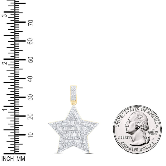 0.7 Ctw Natural Diamond Baguette Star Pendant in 10k Yellow Gold