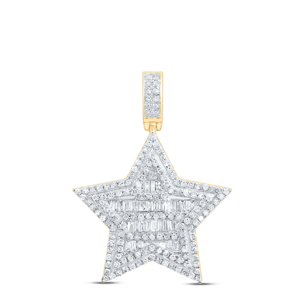 0.7 Ctw Natural Diamond Baguette Star Pendant in 10k Yellow Gold