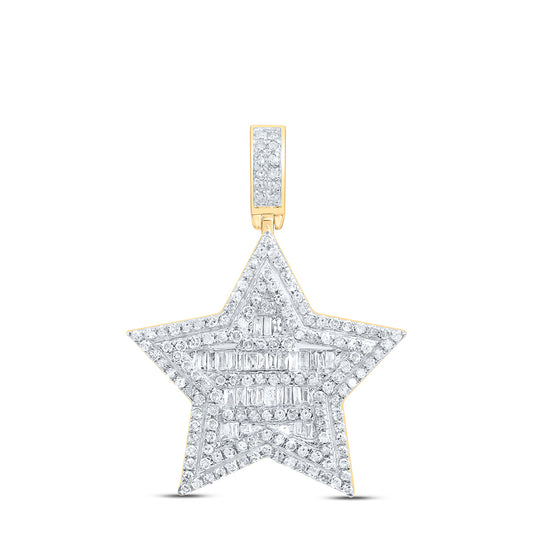 0.7 Ctw Natural Diamond Baguette Star Pendant in 10k Yellow Gold