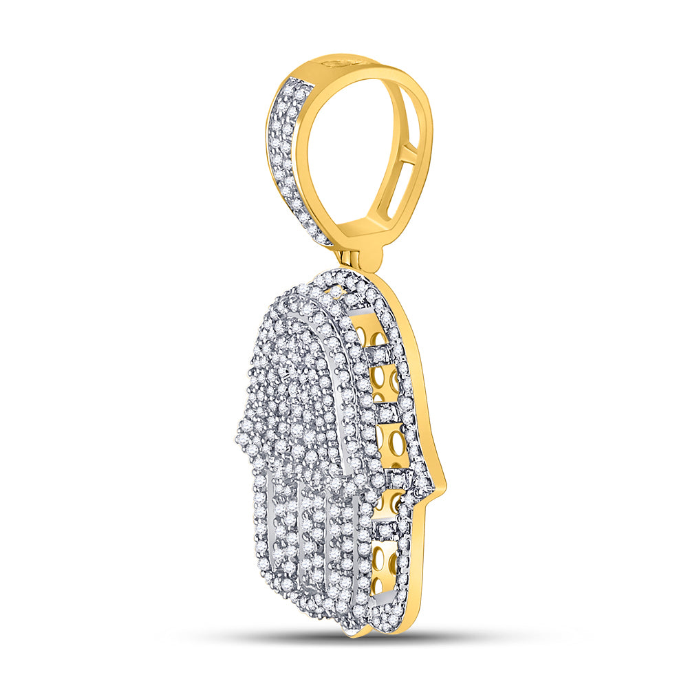 1.9 Ctw Natural Diamond Cluster Hiphop Hamza Pendant in 10k Yellow Gold