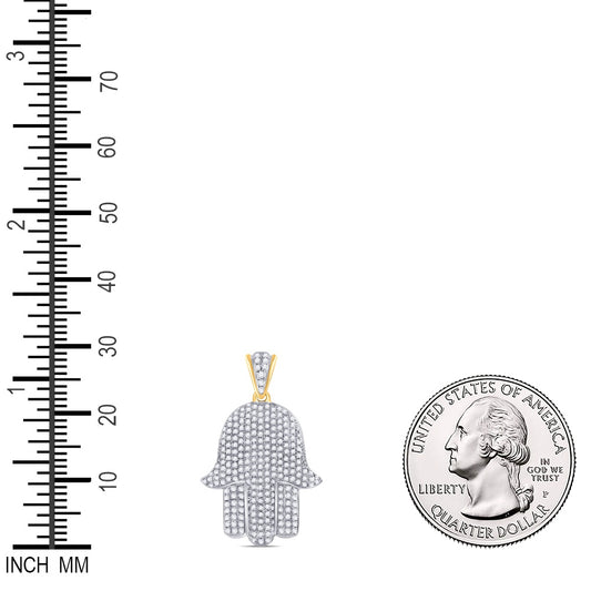 0.8 Ctw Natural Diamond Cluster Hamza Religious Pendant in 10k Yellow Gold