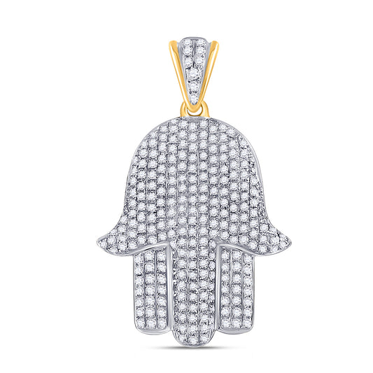 0.8 Ctw Natural Diamond Cluster Hamza Religious Pendant in 10k Yellow Gold