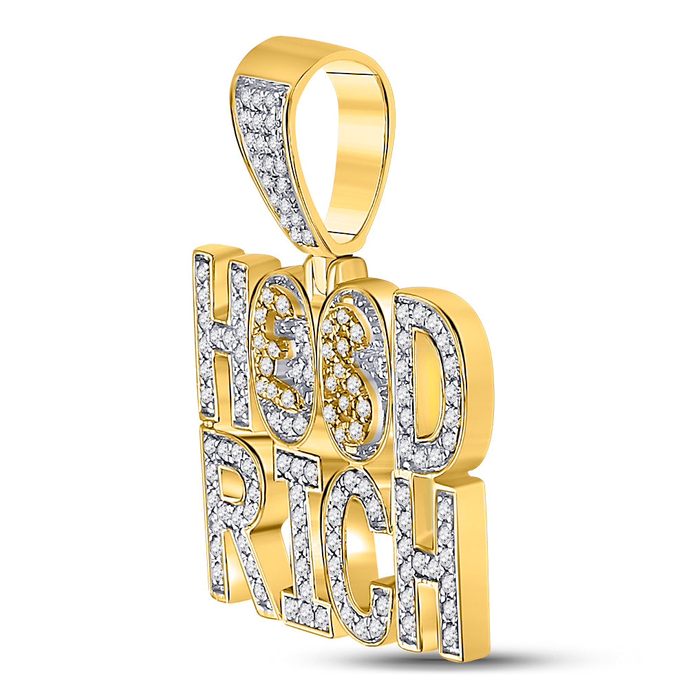 1.8 Ctw Natural Diamond Hood Rich Nameplate Hiphop Pendant in 10k Yellow Gold