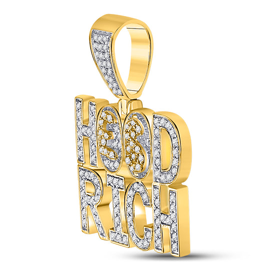 1.8 Ctw Natural Diamond Hood Rich Nameplate Hiphop Pendant in 10k Yellow Gold