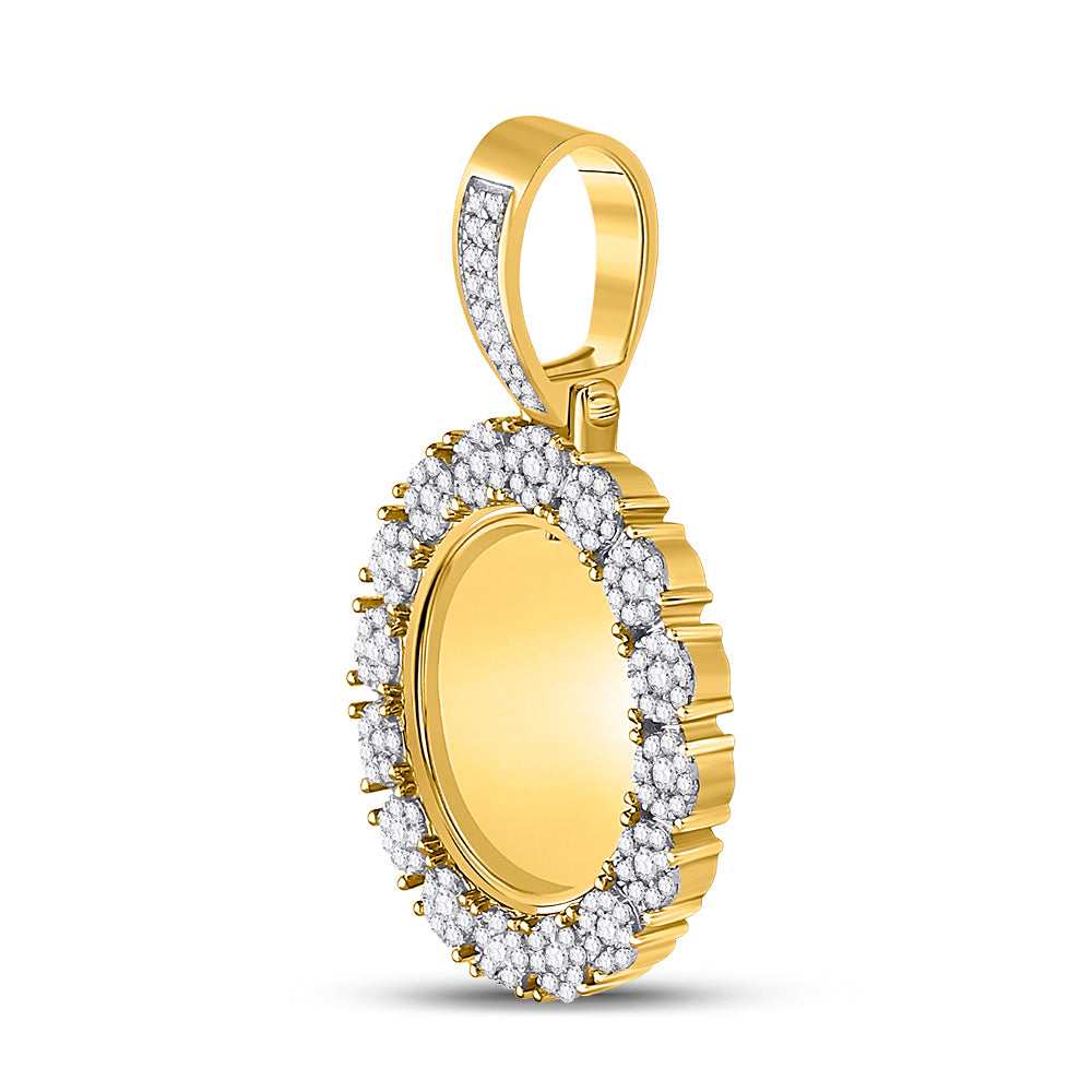1.98 Ctw Natural Diamond Round Circular Memory Picture Frame Pendant in 10k Yellow Gold