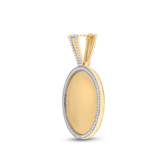 0.6 Ctw Natural Diamond Round Circular Memory Picture Frame Pendant in 10k Yellow Gold