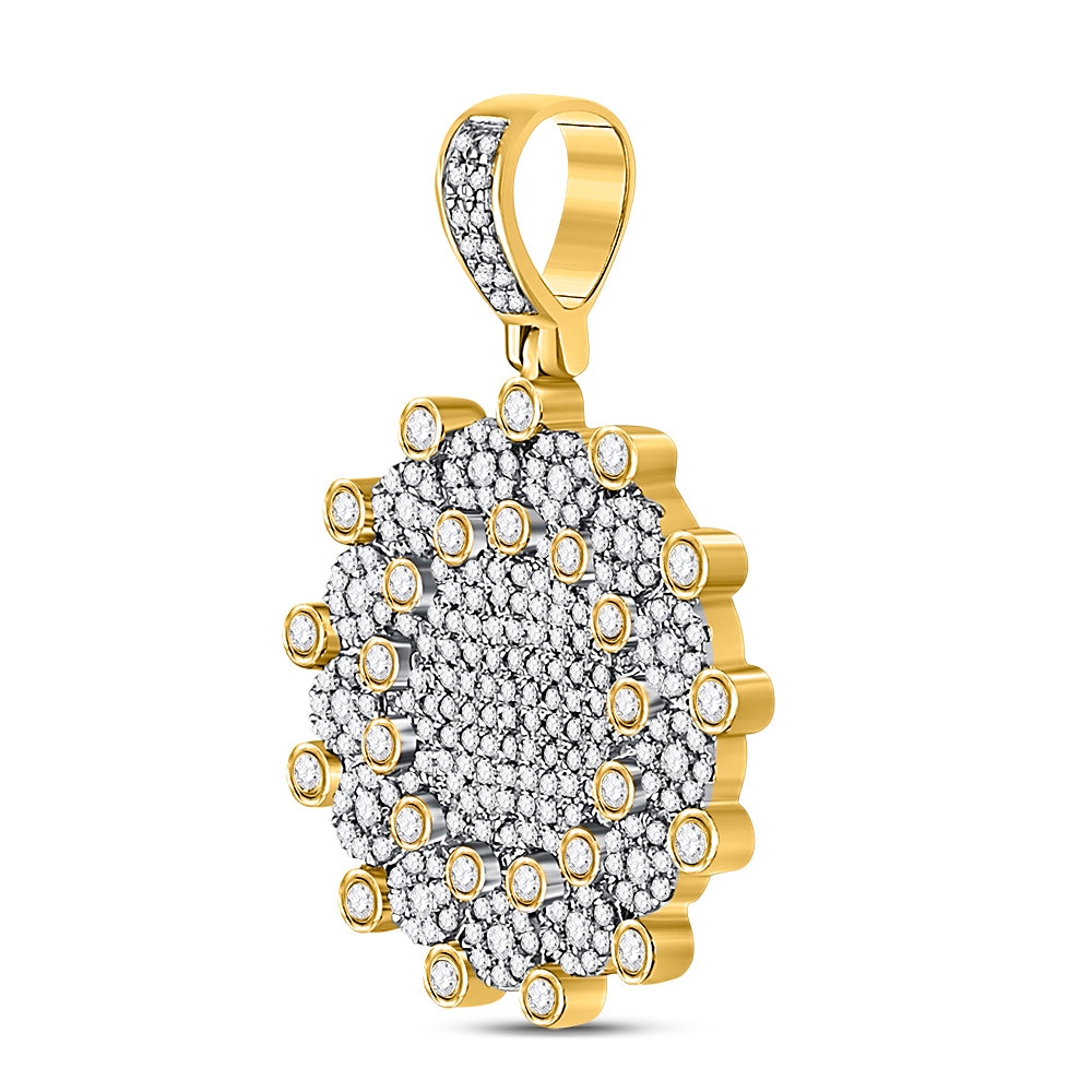 1 Ctw Natural Diamond Circle Round Medallion Pendant in 10k Yellow Gold