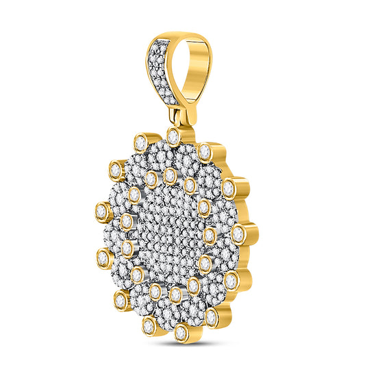 1 Ctw Natural Diamond Circle Round Medallion Pendant in 10k Yellow Gold