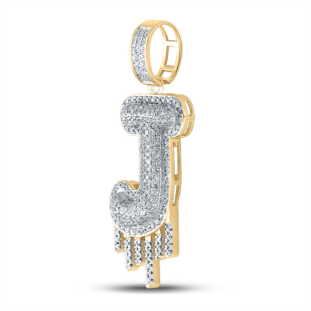 0.65 Ctw Natural Diamond Dripping Initial Letter Alphabet J Pendant in 10k Yellow Gold