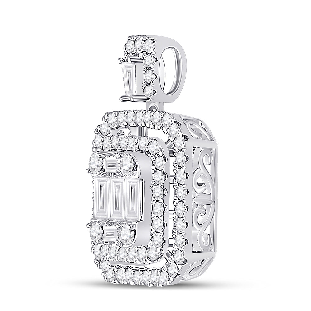 1.01 Ctw Natural Diamond Square Shape Pendant in 14k White Gold